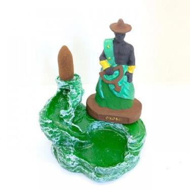 Imagem de Incensário Cascata Oxossi Verde  Escultura em Resina  12 Cm - Lua Mist