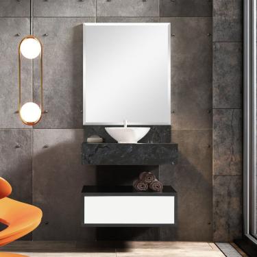 Imagem de Bancada Porcelanato Cuba de Apoio para Banheiro 60cm Max Blu Lavatórios Black