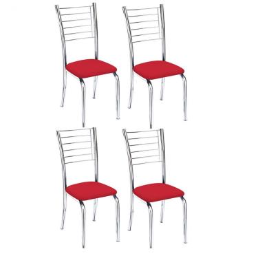 Imagem de Kit 4 Cadeiras Lara Cromada Para Cozinha-Assento Sintético Vermelho-Gat Magazine