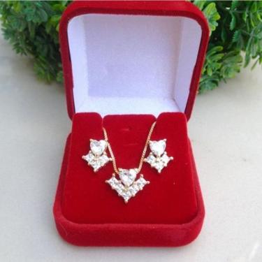 Imagem de Conjunto Coração Cristal Com Detalhes Banhado A Ouro