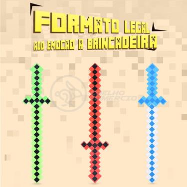 Imagem de Brinquedo Espada Pixel Minecraft 58cm Diamante à Pilha Azul