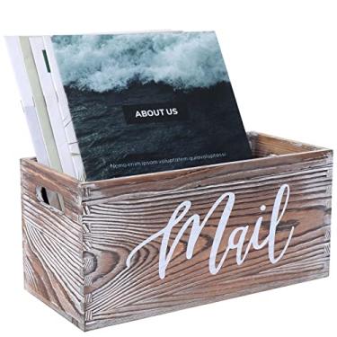 Imagem de Organizador de correio, suporte para correio, cesta de revista rústica, caixa de correio grande para fazenda, caixa de madeira para decoração de casa, suporte para letras bancadas, caixa de decoração de pinheiro (marrom)