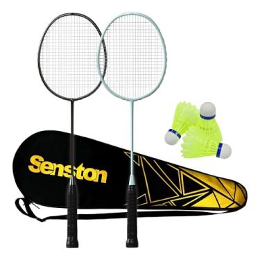 Imagem de Senston Conjunto de 2 raquetes leves de badminton com 3 petecas de nylon para atividades ao ar livre, quintais, academia, pacote com 2 pretas