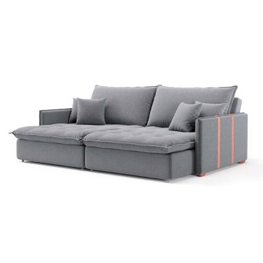 Imagem de Sofá Retrátil Sem Caixa 3 Lugares Solomons Linho Cinza 230 cm