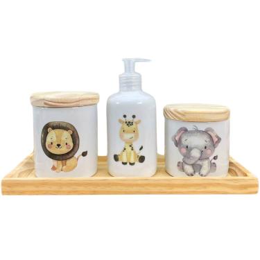 Imagem de Kit higiene bebê Safari 4 pçs - Bandeja Retangular Pinus