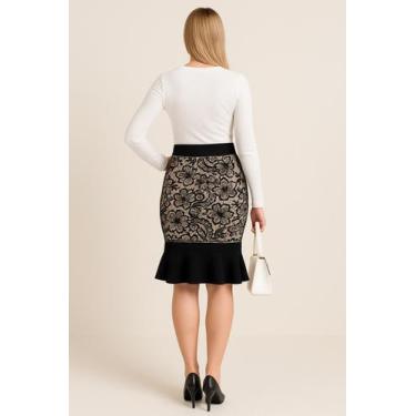 Imagem de Saia Elegante Midi Babada Feminina Cintura Alta Cauda De Peixe Estampa