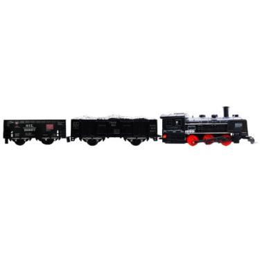 Imagem de Ferrovia de Brinquedo com Trem e 2 Vagões de Carga, 10 Trilhos, Farol que Acende, 15cm x 6cm x 3,5cm