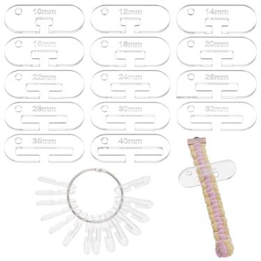 Imagem de OLYCRAFT 56 peças, 14 estilos, faixa de acrílico, largura de tecelagem, réguas transparentes de tricô de 5 x 0,8 polegadas, com fichário de livro de ferro, ferramentas de tricô articuladas para