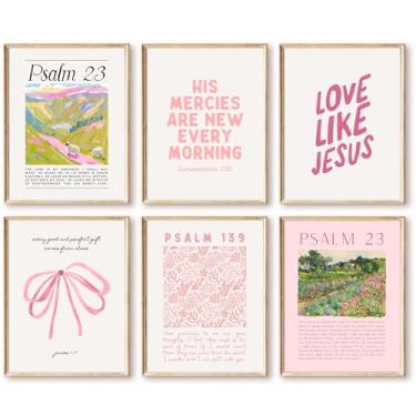 Imagem de Arte de parede cristã rosa versículo bíblico tela decoração de parede moderno quarto infantil pôster bonito meninas escrituras decoração arco floral impressões religiosas arte de berçário para quarto