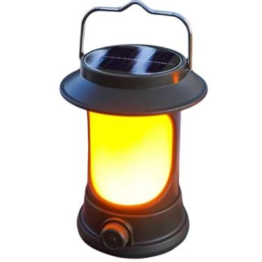 Imagem de Lanterna Lampião Lamparina de LED para Acampamento Quarto Cabeceira, Recarregável com LUz Solar e USB 3W, Luz Quente, Alça de Metal, Luz Noturna Resistente Duravel