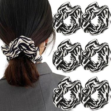 Imagem de 6 peças de faixa de cabelo com estampa de zebra para mulheres, cordas elásticas antiderrapantes para rabo de cavalo, acessórios para cabelo cacheado, liso, grosso, fino
