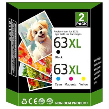 Imagem de Cartucho de tinta 63XL preto e colorido para HP 63XL pacote combo para HP Ink 63 63 XL Work for HP Officejet 3830 4650 5255 4655 Envy 4520 4512 Deskjet 3636 3630 1112 2130 1110 Impressora (22 Pacote
