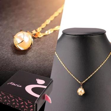 Imagem de Colar feminino dourado perola Ponto de Luz   Porta Joia Caixa - Orizom