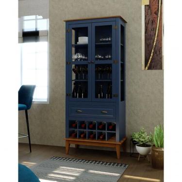 Imagem de Cristaleira Adega 2 Portas 1 Gaveta Madeira Azul Petróleo