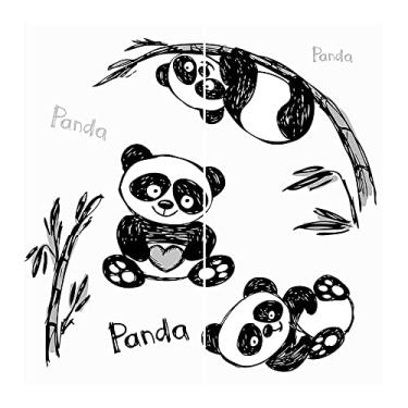 Imagem de Cortina blackout panda, estampa de pintura de ramos de bambu com diferentes poses de animais alegres, cortinas blackout com absorção de som para decoração de sala de jantar/festa, L 132 x C 213 cm,