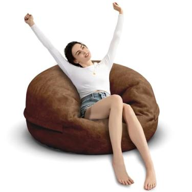Imagem de Cadeira de pufe para adultos de 3 m, capa macia removível para quarto de adolescentes/meninas, poltronas fofas gigantes de chão redondo (sem enchimento, café profundo)