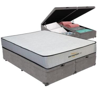 Imagem de Cama Box Baú King Cinza e Colchão Orthopedic D33 V-Tech