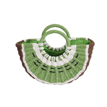 Imagem de SHAREYOIU Linda bolsa de palha em forma de melancia sacola feminina com alça superior, Verde