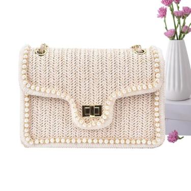 Imagem de Rrlihjgu Bolsas a Tiracolo Femininas,Bolsa De Palha Com Pérolas Falsas Para Mulheres - Fecho de Zíper Organizador para Viagem Festivais Faculdade
