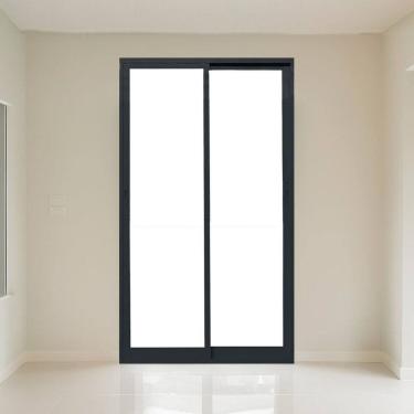 Imagem de Porta Correr 2 Folhas Vidro 150cm X 215cm Vidro de Segurança 0,6cm Fábrica do Alumínio Preto