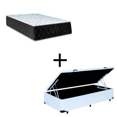 Imagem de Cama Box Baú Solteiro 88 Tecido Sintético Branco Com Colchão Marrocos - Poliéster - Espuma D33 30cm