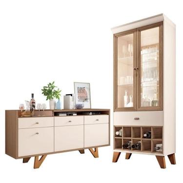 Imagem de Buffet Soft E Cristaleira ópera Off White Castanho – Hb Móveis