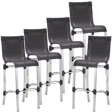 Imagem de Kit 5 Banquetas em Alumínio e Fibra Sintética Haiti Para Cozinha, Edícula Trama