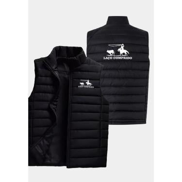 Imagem de Colete Puffer Bordado Laço Comprido com Bolsos e Capuz Removível Masculino-Masculino