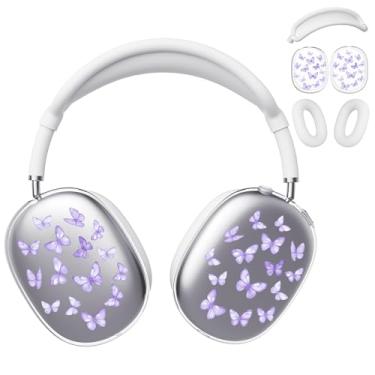 Imagem de BlHMCASE Capa de fone de ouvido para AirPods Max, capa de fone de ouvido transparente borboleta roxa fofa, capa de silicone branca para fones de ouvido para Apple AirPods Max
