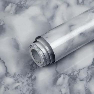 Imagem de Qianglive Papel de contato mármore branco e cinza brilhante papel de parede descascar e colar móveis de bancada Waterpoof autoadesivo removível papel de parede cozinha sala de estar armário de