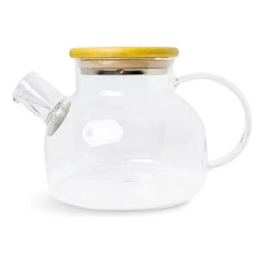 Imagem de Chaleira De Vidro Com Tampa De Bambu Jarra Bule Infusor 1l Lehavi