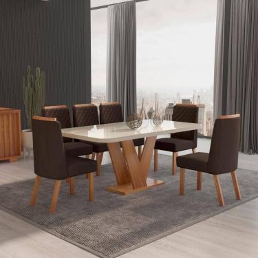 Imagem de Sala de Jantar 160x80 Aurora MDF/Vidro 6 Cadeiras Bom Pastor