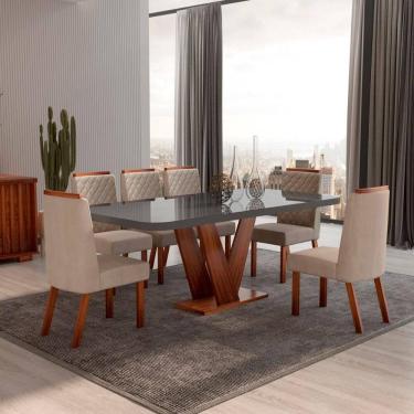 Imagem de Sala de Jantar 160x80 Aurora MDF/Vidro Grafite 6 Cadeiras Bom Pastor