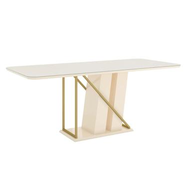 Imagem de Mesa de Jantar Andy 200 cm Canto Arredondado com Vidro Nature Off White – Henn