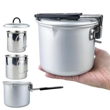 Imagem de Pubgeer Conjunto de 3 peças de panela de acampamento dobrável e canecas de acampamento, kit de bagunça para mochilão, pote de 750 ml e copo de 550 ml/350 ml, conjunto de cozinha dobrável leve para