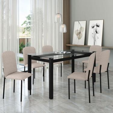 Imagem de Mesa de Jantar 6 Lugares Tokio Classic com Vidro Preto/Bege - Art Panta