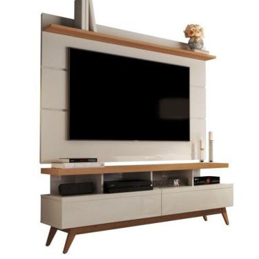 Imagem de Rack Com Painel 1.60 TV Até 65 Retrô Pés De Madeira Gavetas Nichos Prateleira Vivare Wood