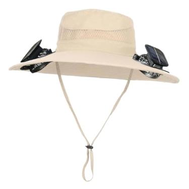 Imagem de YIJU Chapéu de pescador leve com aba larga e proteção solar, recarregável por USB, para escalada e caminhadas ao ar livre, Cáqui