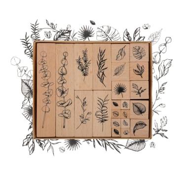 Imagem de Conjunto de carimbos de borracha de madeira, carimbos de madeira para diário, álbum de recortes, agenda, cartas, artesanato DIY, confecção de cartões (vitalidade verde)