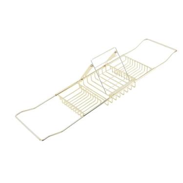 Imagem de Luqeeg Andeja Organizadora de Metal para Banheira, Prateleira Ajustável e Elegante em Aço Inoxidável com Suporte para Vinho, Saboneteira para Xampu para a Maioria Das Banheiras (Ouro)