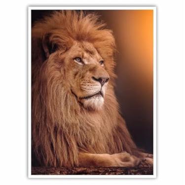 Imagem de Quadro Decorativo com Moldura de Madeira Leão Vertical 90x60 para Decoração de Sala, Quarto, Escritório e Outros Ambientes Cor da armação:Branco