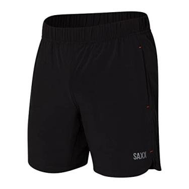 Imagem de Short masculino Saxx Gainmaker 2N1 para exercícios regulares de 17 cm com suporte de bolsa integrado – Shorts 2 em 1 para treino, esportes, academia, preto