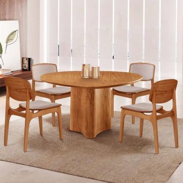 Imagem de Mesa Selene Tampo 135cm Laminado com 4 cadeiras Malta Moderna Mobília