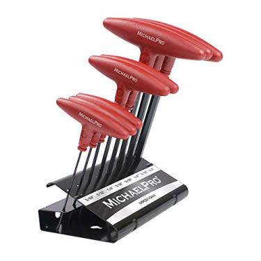 Imagem de MichaelPro Conjunto de chaves Allen com cabo em T de 8 peças, conjunto de chaves hexagonais SAE (5/64 pol. - 3/20.3 cm), aço CR-V endurecido, design de extremidade esférica para flexibilidade de