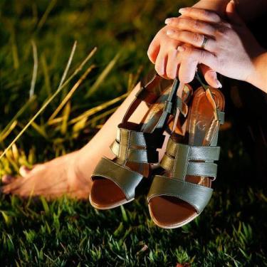 Imagem de Sandália de salto em couro Viena verde militar - Amo Calçados, 36