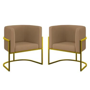 Imagem de Kit 02 Poltronas Lua Sala Decorativa Base Ferro Gold Veludo Cor:capuccino