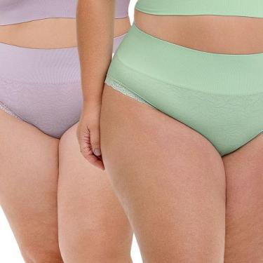 Imagem de Kit com 2 Calcinhas Biquíni Com Renda Sem Costura Plus Size Lilás Matt