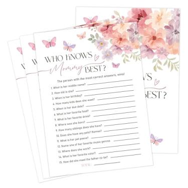Imagem de Baby in Bloom Baby Shower Games, Floral Who Knows Mommy Best Game para 30 convidados com cartas de jogo, revelação de gênero, suprimentos e decorações para chá de bebê (DV24)