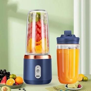 Imagem de 400ML 6 Lâminas Espremedor Elétrico Mini Liquidificador Portátil De Suco De Alimentos Misturador Leite(1 COPO AZUL)