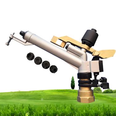 Imagem de Aspersor de irrigação de impacto, aspersor de área grande de longo alcance, irrigador de gramado ajustável de 360°, rosca interna de 3,8 cm, 5 bocais destacáveis, diâmetro de pulverização de 39,9-60 m